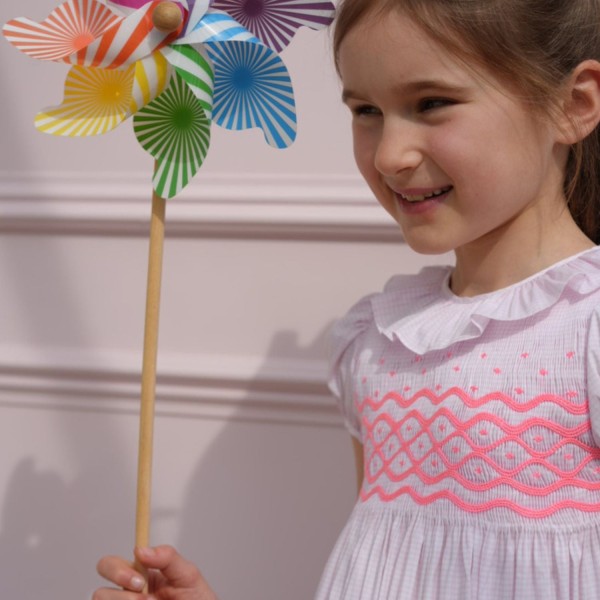 Katherine Johnson Dress Pink Grid Cotton with Strawberrylicious Hand Smocking