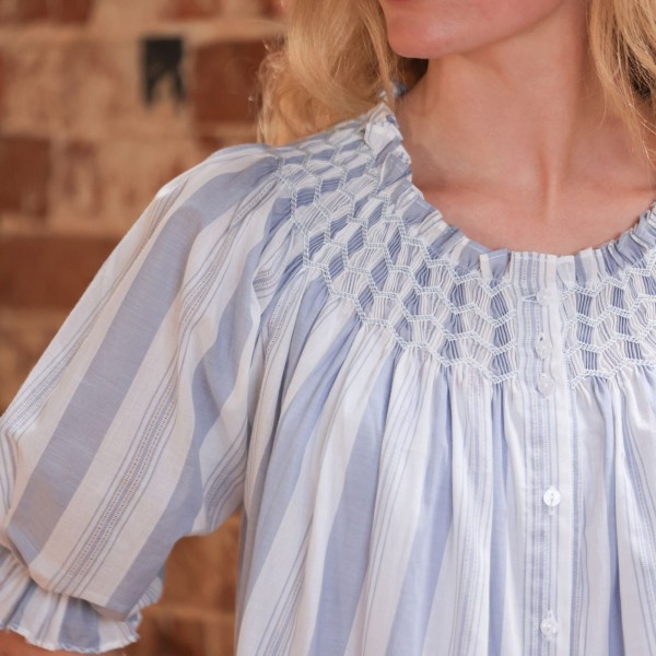 Cleopatra Blouse Maine Stripe with Seaside Hand Smocking Edition 39