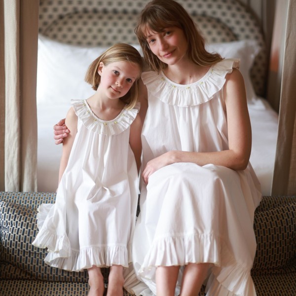 Memo Press x Smock London Women's Alice Dress Moonstone with Yellow Rose Hand Smocking Memo Press x Smock London Women's Alice Dress Moonstone with Yellow Rose Hand Smocking