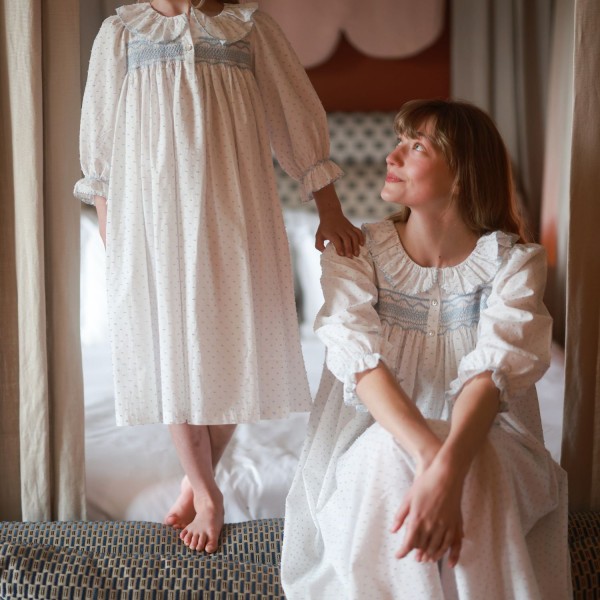 Nightingale Women's Dress Forget Me Not Plumetti with Delphinium Hand Smocking Nightingale Women's Dress Forget Me Not Plumetti with Delphinium Hand Smocking