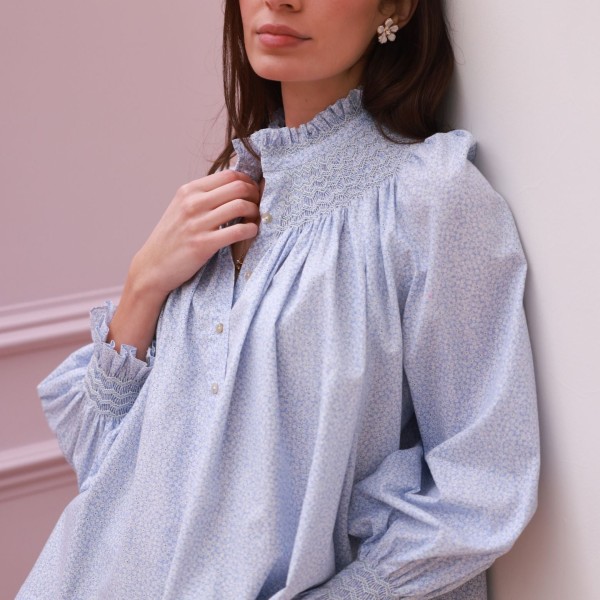 Scholl Blouse Periwinkle Ditsy with Blue Mist Hand Smocking Edition 63 Scholl Blouse Periwinkle Ditsy with Blue Mist Hand Smocking Edition 63