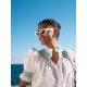 Scholl Women's Summer Blouse White with Green Apple Hand Smocking Scholl Women's Summer Blouse White with Green Apple Hand Smocking