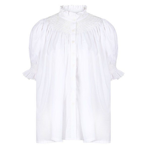 Scholl Women's Summer Blouse White with Ivory Hand Smocking Edition 9 Scholl Women's Summer Blouse White with Ivory Hand Smocking Edition 9