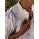 Scholl Women's Summer Blouse White with Ivory Hand Smocking Edition 9 Scholl Women's Summer Blouse White with Ivory Hand Smocking Edition 9