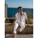 Scholl Women's Summer Blouse White with Coral Hand Smocking Scholl Women's Summer Blouse White with Coral Hand Smocking