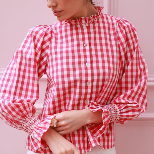 Shelley Blouse Raspberry Gingham with Milk Hand Smocking Edition 20 Shelley Blouse Raspberry Gingham with Milk Hand Smocking Edition 20