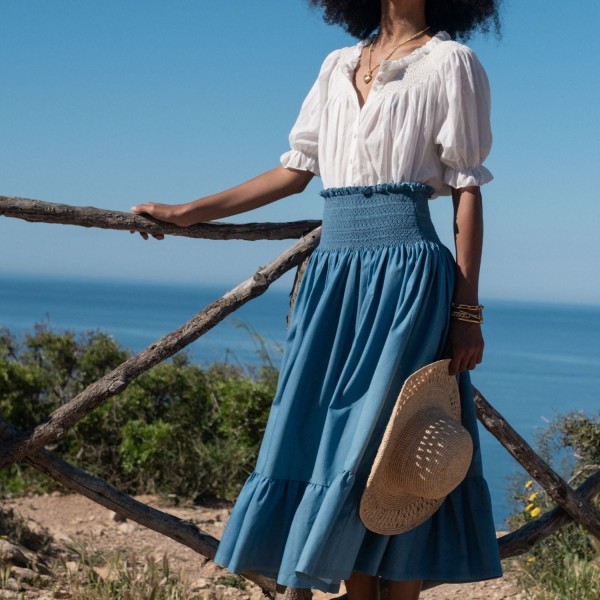 Sullivan Women's Skirt Chambray with Swedish Blue Hand Smocking Sullivan Women's Skirt Chambray with Swedish Blue Hand Smocking